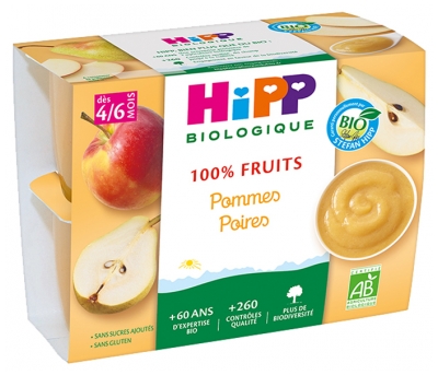 Hipp Pommes Poires Coupelles 4 X 100 g Dès 4/6 Mois