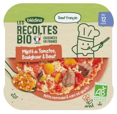 Blédina Les Récoltes Bio Mijoté de Tomates Boulghour Boeuf dès 12 Mois Biologique 230 Grammes