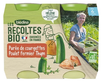 Blédina Les Récoltes Bio Purée de Courgettes Poulet Fermier Thym dès 6 Mois Biologique 2 POTS