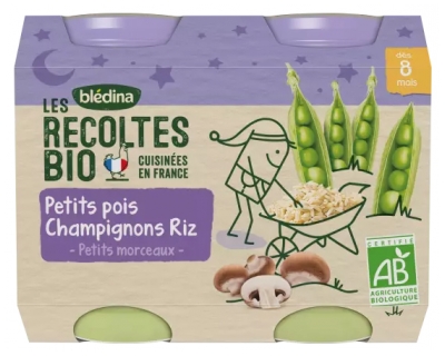 Les Récoltes Bio Petits pois Champignons Riz dès 8 mois Bio 2 POTS