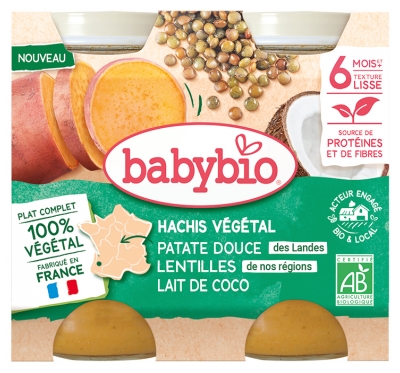 Babybio Hachis Végétal - Patate Douce Lentilles de Nos Régions Lait de Coco 400 g