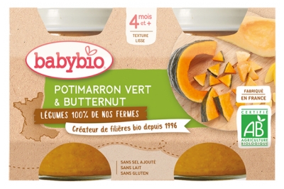 Babybio la 1Ère Recette de Nos Fermes Potimarron Vert & Butternut Dès 4 Mois 2 x 130 g