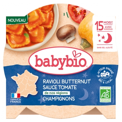 Babybio Ravioli Butternut Sauce Aux Tomates de Nos Régions et Champignons 190 g