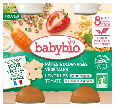 Babybio Pâtes Bolognaises Végétales - Carottes Lentilles de Nos Régions Tomates 400 g