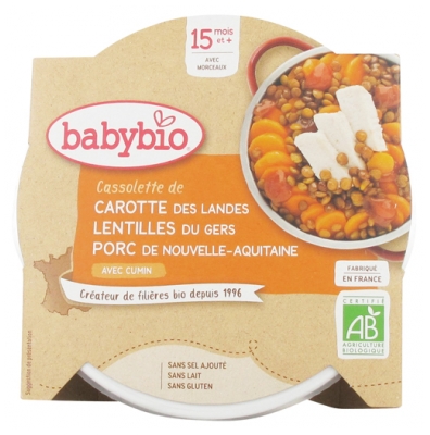 Babybio Cassolette de Carotte Lentilles du Gers Porc de Corrèze au Cumin