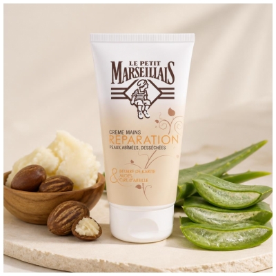 Le Petit Marseillais Crème Mains Réparatrice Peaux Abimées et Desséchées Beurre de Karité Aloès et Cire d'Abeille - 1 Tube de 75 ml