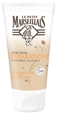 Le Petit Marseillais Crème Mains Réparatrice Peaux Abimées et Desséchées Beurre de Karité Aloès et Cire d'Abeille - 1 Tube de 75 ml