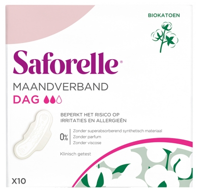 Saforelle Serviettes Hygiéniques Jour Avec Ailettes en Coton Bio 10 Serviettes Hygiéniques