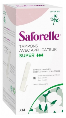 Saforelle 14 Tampons Super Avec Applicateur en Coton Bio