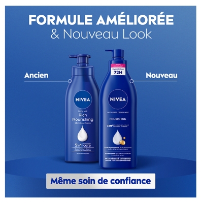 Nivea Lait Corps Nourrissant 72H Peaux Sèches à Très Sèches 625 ml