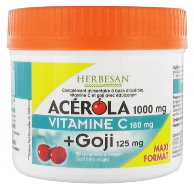 Herbesan Acerola 1000 + Goji Maxi Pot - 90 Comprimés à Croquer