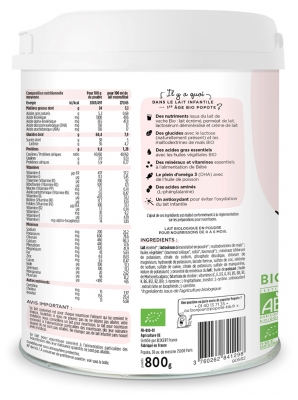 Popote Lait Infantile Le 1er Âge de 0 à 6 Mois Bio 800 g