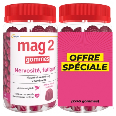 Mag 2 Gommes Nervosité Fatigue Framboise Lot de 2 x 45 Unités