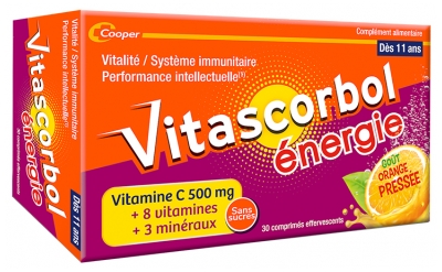 Vitascorbol Énergie C500 + 8 Vitamines + 3 Minéraux 30 Unités Effervescentes