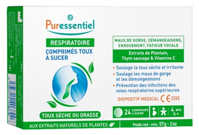 Puressentiel Respiratoire Toux Sèche ou Grasse 24 Unités à Sucer