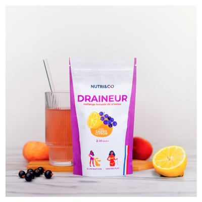 Nutri&Co Draineur aux Extraits de Plantes Breveté Goût Cassis-Citron 100 g 