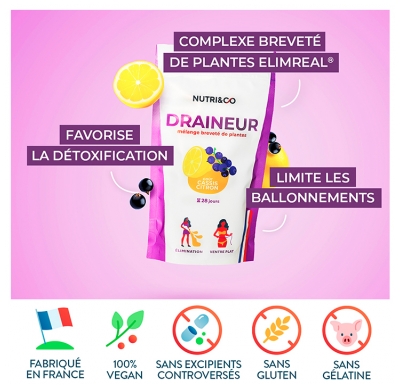 Nutri&Co Draineur aux Extraits de Plantes Breveté Goût Cassis-Citron 100 g 