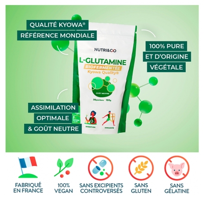Nutri&Co L-Glutamine en Poudre Bio-Fermentée Goût Neutre 150 g 