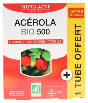 Phyto-Actif Acerola Plus 500 Vitamine C Bio 24 Comprimés + 1 Tube Offert