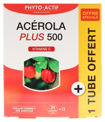 Phyto-Actif Acerola Plus 500 Vitamine C 24 Comprimés + 1 Tube Offert