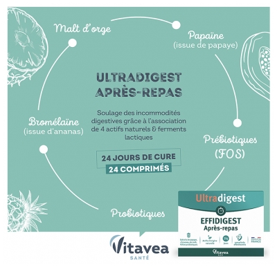 Vitavea Ultradigest Après-Repas - Facilite la Digestion - Papaye - 24 Comprimés Effervescents