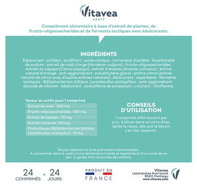 Vitavea Ultradigest Après-Repas - Facilite la Digestion - Papaye - 24 Comprimés Effervescents