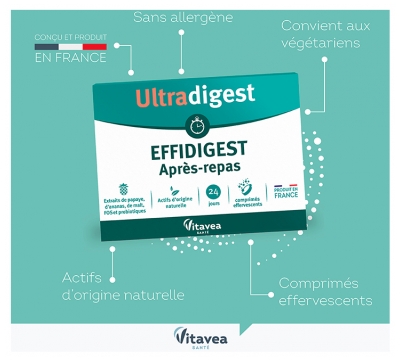 Vitavea Ultradigest Après-Repas - Facilite la Digestion - Papaye - 24 Comprimés Effervescents