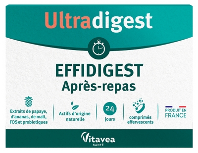Vitavea Ultradigest Après-Repas - Facilite la Digestion - Papaye - 24 Comprimés Effervescents