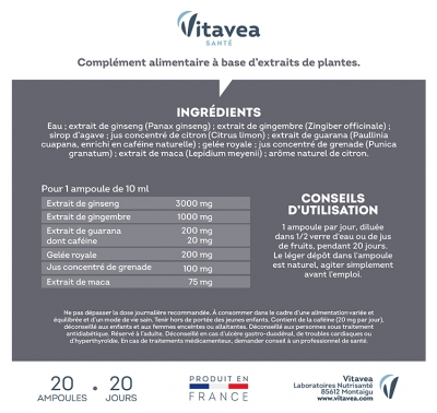Vitavea Force G Stimulant Performances Physiques Booster 15 Ampoules + 5 Offertes