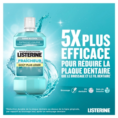 Listerine Bain de Bouche Fraîcheur Goût Plus Léger Sans Alcool 500 ml