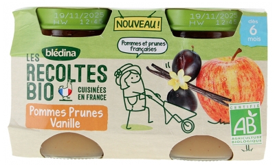 Blédina Les Récoltes Bio Pommes Prunes Vanille Dès 6 Mois Bio 2 POTS