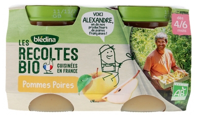 Blédina Les Récoltes Bio Pommes Poires Dès 4/6 Mois Bio 2 POTS