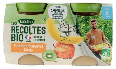 Blédina Les Récoltes Bio Pommes Bananes Kiwis Dès 6 Mois Bio 2 POTS