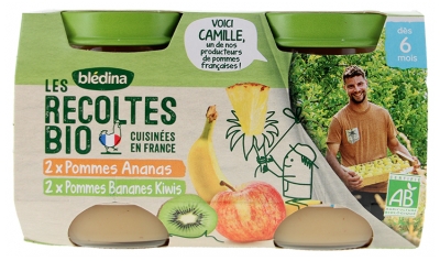 Blédina Les Récoltes Bio Pommes Ananas et Pommes Bananes Kiwis Dès 6 Mois Bio 4 POTS