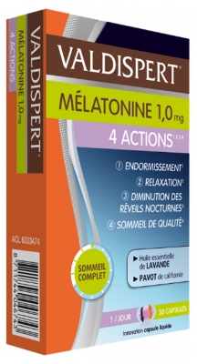Valdispert Mélatonine 1 mg Sommeil 4 Action 30 Comprimés