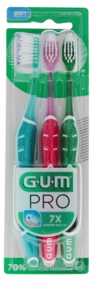 GUM Pro Brosse à Dents Souple 3 Brosses