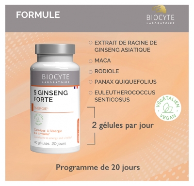 Biocyte Longevity 5 Ginseng Forte Énergie 40 Gélules