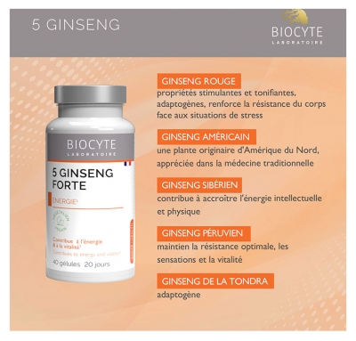 Biocyte Longevity 5 Ginseng Forte Énergie 40 Gélules