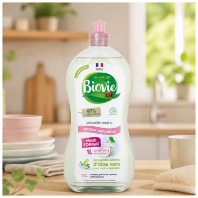 Biovie Vaisselle Mains Peaux Sensibles à l'Aloe Vera 1 Litre