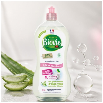 Biovie Vaisselle Mains Peaux Sensibles à l'Aloe Vera 1 Litre