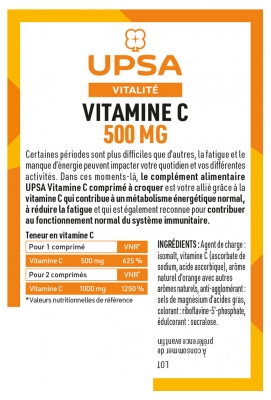 UPSA Vitalité Vitamine C 500 mg 30 Comprimés à Croquer Goût Orange
