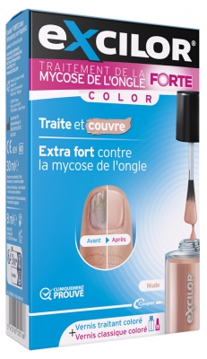 Excilor Forte Traitement Mycose de l'Ongle Coloré + Vernis Classique Coloré Avec Pinceau Applicateur 30 ml - Couleur : Nude