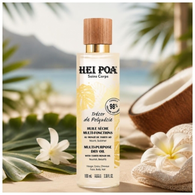 Hei Poa Huile Sèche Multi-Fonctions Trésor de Polynésie - au Monoï de Tahiti Ao 100 ml