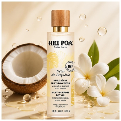 Hei Poa Huile Sèche Multi-Fonctions Trésor de Polynésie - au Monoï de Tahiti Ao 100 ml