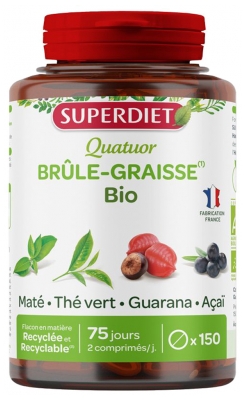 Superdiet Quatuor Mate Brûle-Graisse Bio
Maté Guarana Thé Vert Acaï - 150 Comprimés