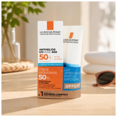 La Roche-Posay Anthelios la Roche Posay Uvmune 400 Crème Solaire Peau Sensible 50+ Avec Parfum 50 ml + Anthelios Post-Uv Exposure 75 ml Offert