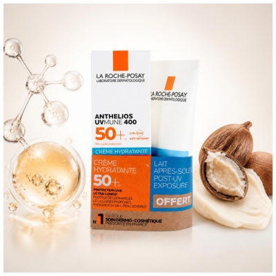 La Roche-Posay Anthelios la Roche Posay Uvmune 400 Crème Solaire Peau Sensible 50+ Avec Parfum 50 ml + Anthelios Post-Uv Exposure 75 ml Offert