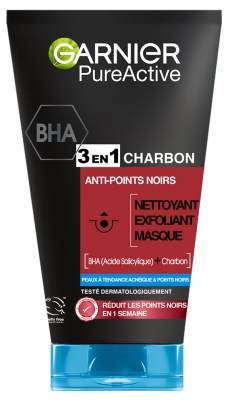 Garnier PureActive Nettoyant et Masque Anti-Points Noirs 3en1 au Charbon 150 ml