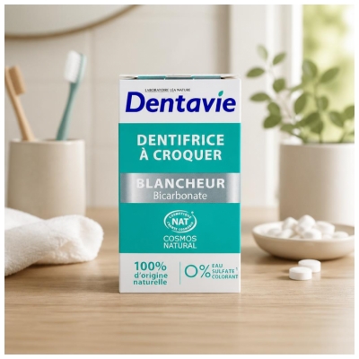 Dentavie Dentifrice à Croquer Blancheur Bicarbonate 60 Unités