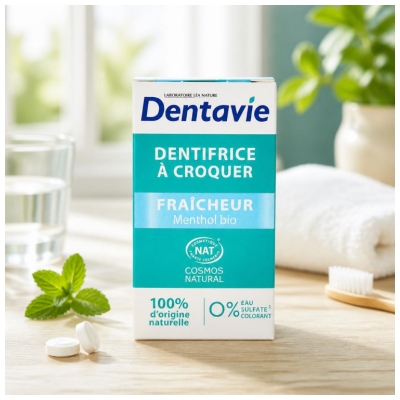 Dentavie Dentifrice à Croquer Fraîcheur Menthol Bio 60 Unités